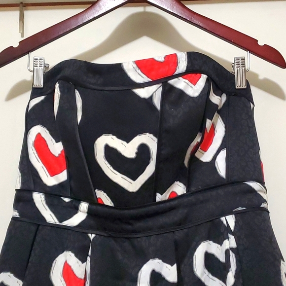 Jessica Simpson Strapless Fit & Flare Heart Black Red White Party Dress Sz 14 - Picture 2 of 8